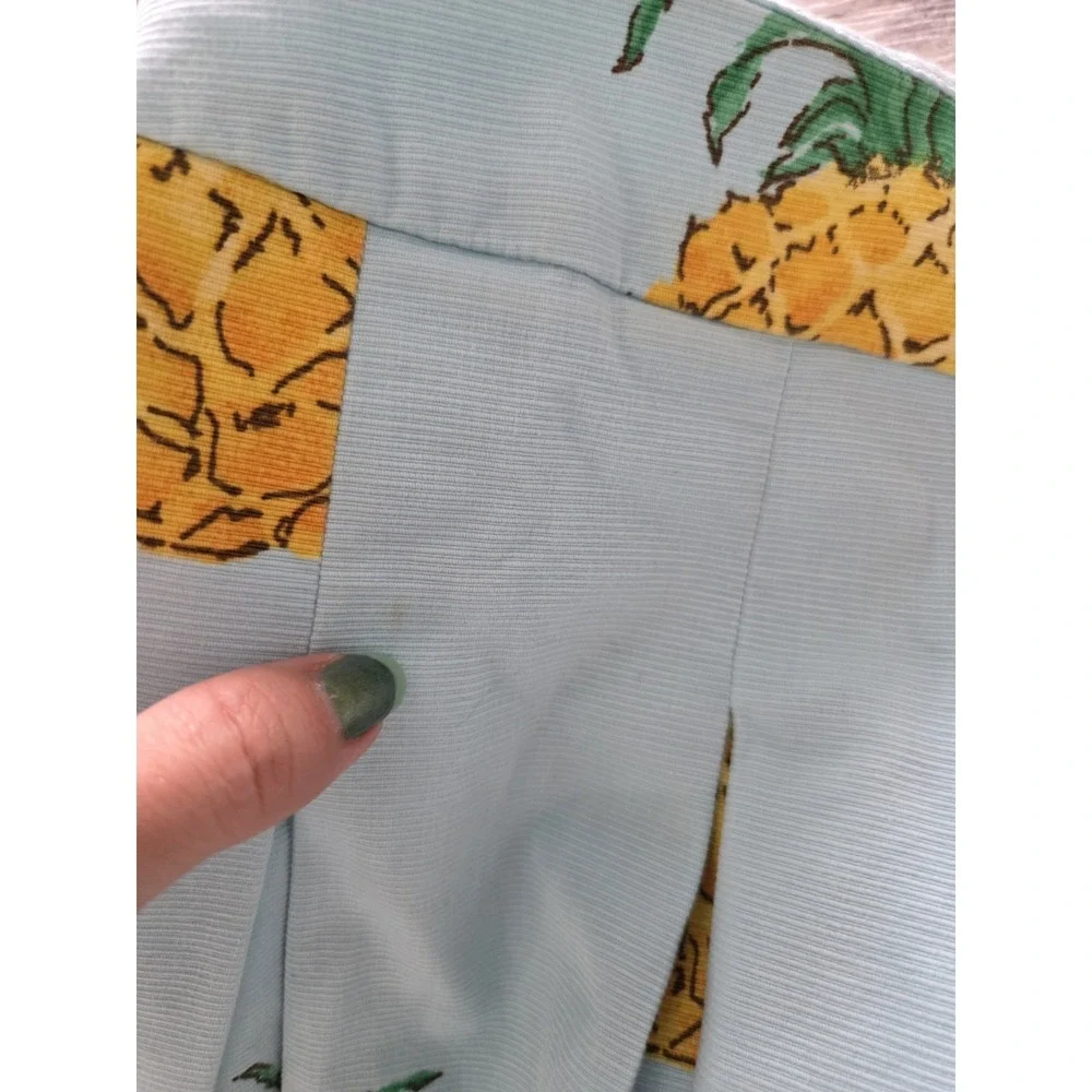 Talbots RSVP Pineapple Pleated Midi Skirt 6 Blue Tropical Cotton A-Line Preppy
